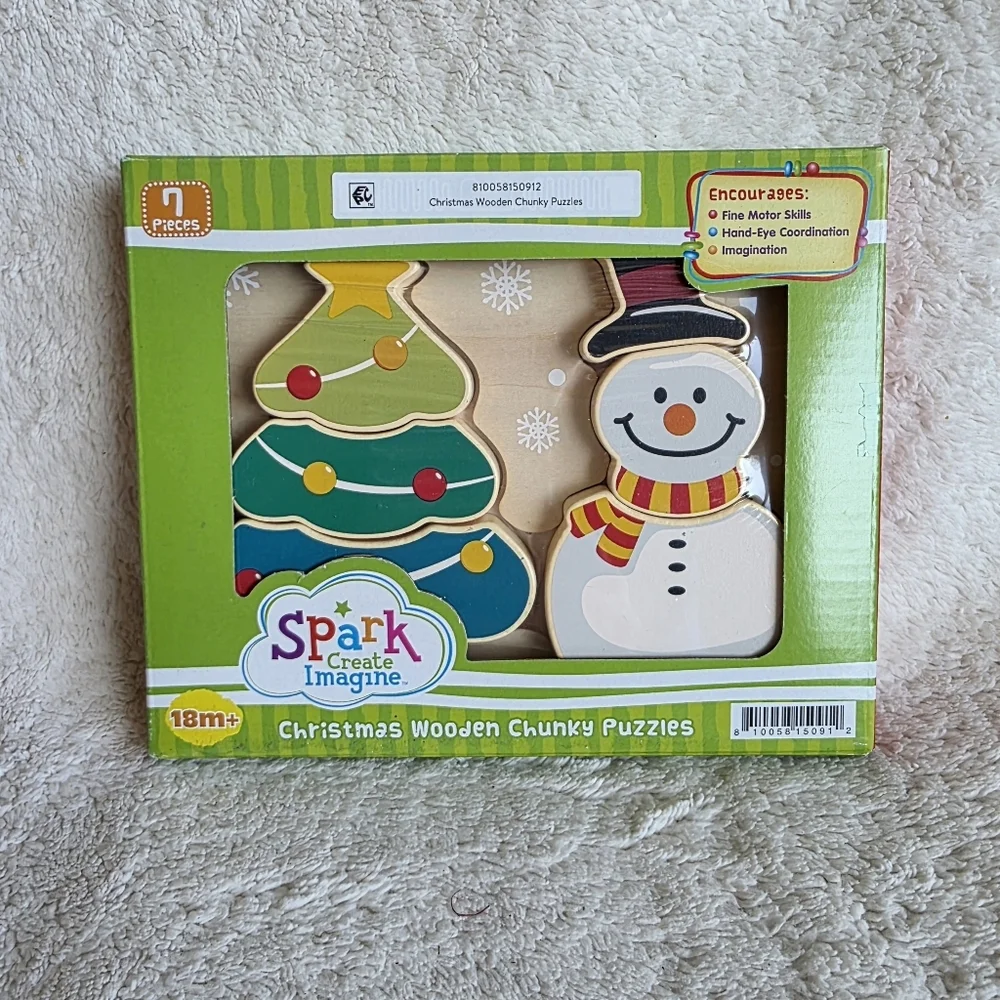 New Spark Create Imagine Christmas Wooden Chunky Puzzles, Base & 6 Puzzle Pieces